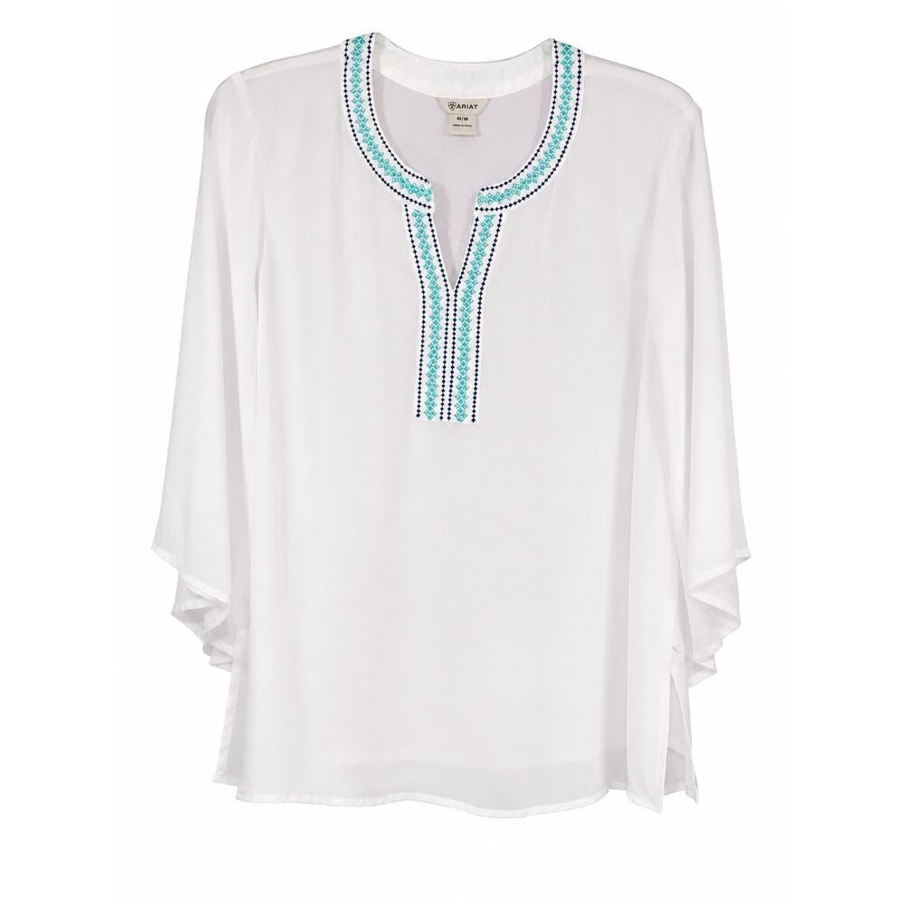 Ariat Callie Blouse Wns Medium Coconut Milk Embroidered Western Boho Cowgirl - Picture 2 of 13